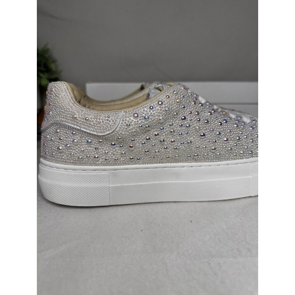 Betsy Johnson SIDNY all-over Pearl Platform Sneakers Ivory Size 11 Bridal - Picture 9 of 12